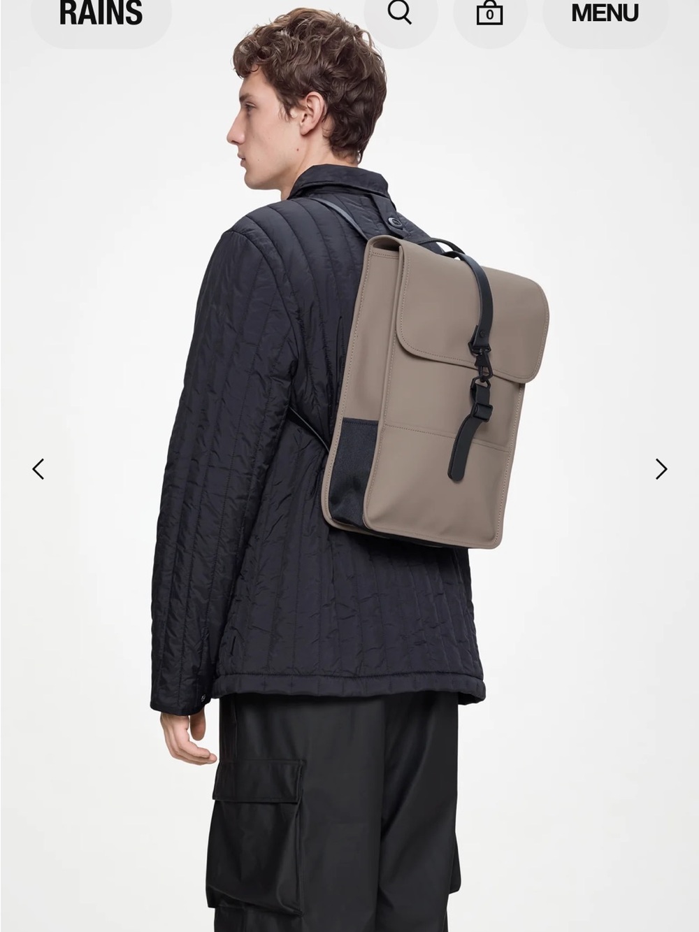 Rains Matte Light Gray Waterproof Men's Backpack with Black Straps